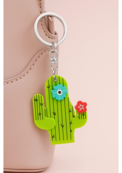 Kaktüs Tasarım Aynalı Kadın Çanta Charmı ve Anahtarlık