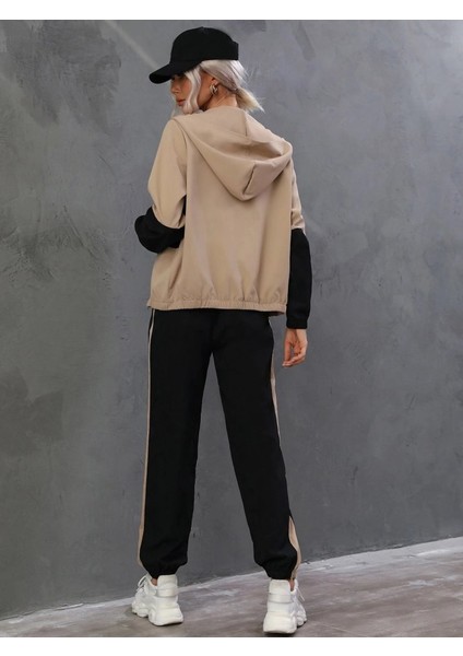 Kadın Uzun Kollu Kapşonlu Önden Fermuarlı Viskon Iki Iplik Bluz ve Pantolon Ikili Takım fırsatları