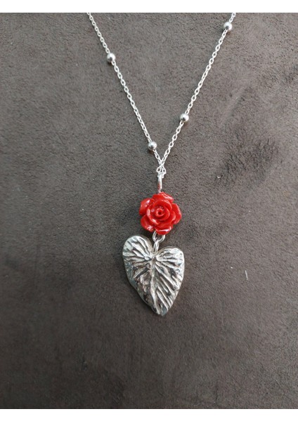 Mercan Gül ve Yaprak Kolye 925 Ayar modelleri