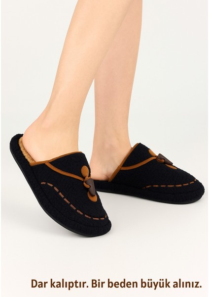 Kadın Kışlık Düğmeli Içi Havlulu Rahat Kaymaz Tüylü Ev Terliği