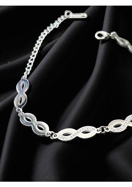 Sonsuzluk Sembolü Taşlı Çelik Bileklik
