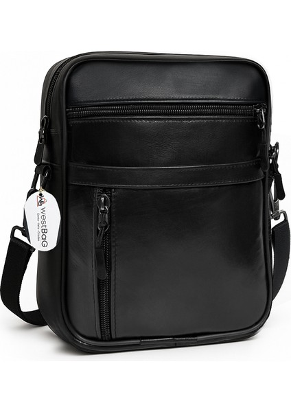 Hakiki Deri Unisex Çok Gözlü Fermuarlı Postacı Omuz Çantası