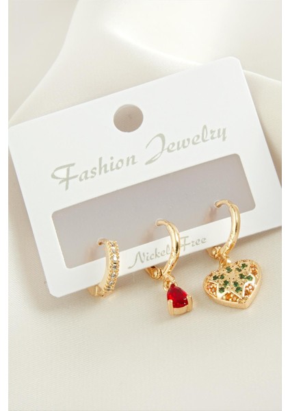 Wizard 3 Adet Kalp Zirkon Taşlı Küpe-Sarı fiyatları