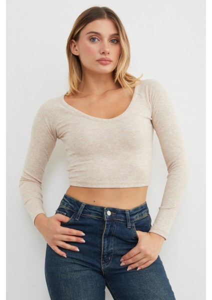 V Yaka Uzun Kol Crop Bluz