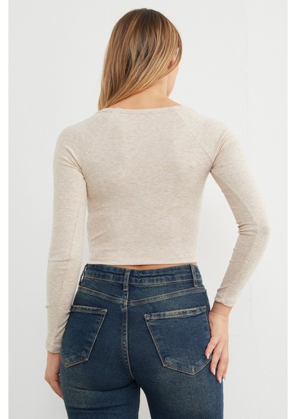 V Yaka Uzun Kol Crop Bluz fırsatları