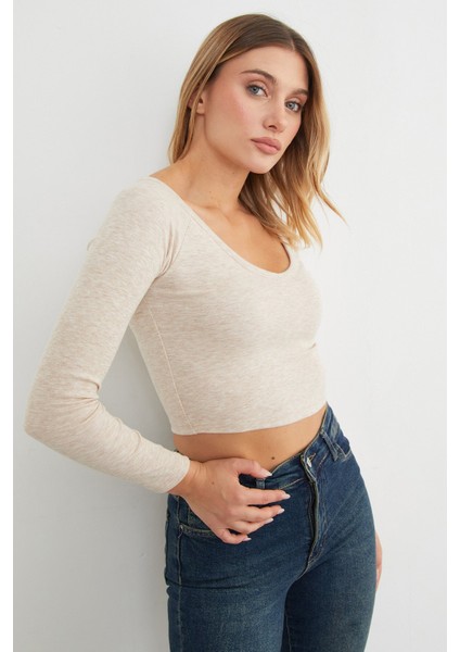 V Yaka Uzun Kol Crop Bluz