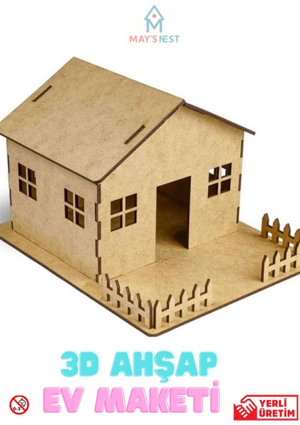 3D Eğitici ve Eğlenceli Boyanabilir Çitli Ev Maketi
