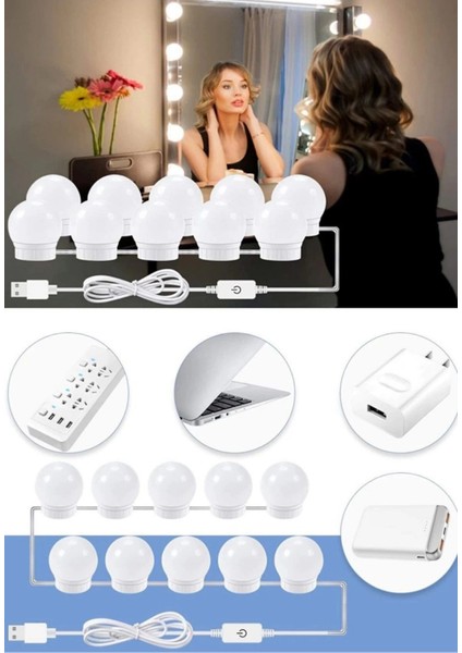 10 Lu Makyaj Masası Banyo Aynası Giyim Odası Aydınlatma Hollywood Tarzı Nostaljik LED Lamba 3 Mod fiyatları