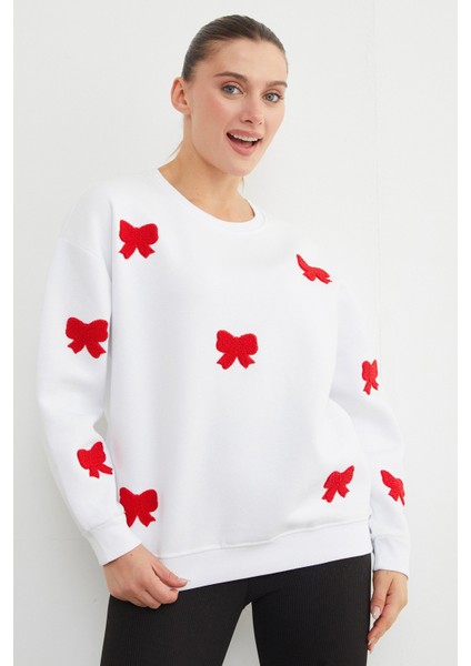 3 Iplik Fiyonk Nakışlı Oversize Sweatshirt