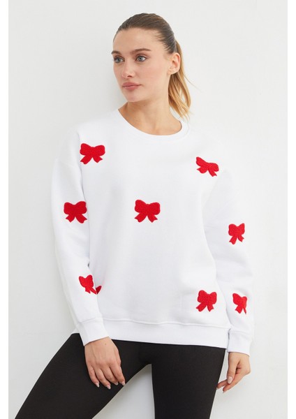 3 Iplik Fiyonk Nakışlı Oversize Sweatshirt modelleri