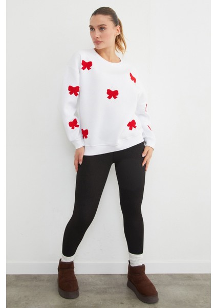 3 Iplik Fiyonk Nakışlı Oversize Sweatshirt fırsatları