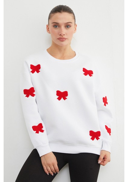 3 Iplik Fiyonk Nakışlı Oversize Sweatshirt indirimleri