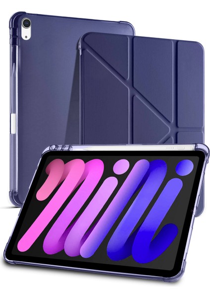 Apple iPad Mini 7 / iPad Mini 6 Uyumlu Pu Deri Uyku Modlu Kalem Bölmeli Arkası Yumuşak Silikon Kılıf