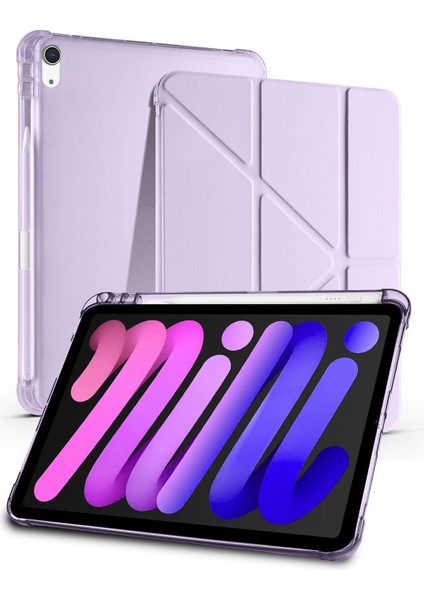 Apple iPad Mini 7 / iPad Mini 6 Uyumlu Pu Deri Uyku Modlu Kalem Bölmeli Arkası Yumuşak Silikon Kılıf