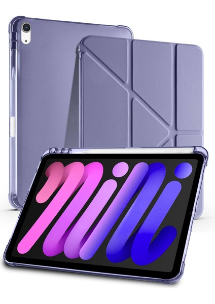 Apple iPad Mini 7 / iPad Mini 6 Uyumlu Pu Deri Uyku Modlu Kalem Bölmeli Arkası Yumuşak Silikon Kılıf