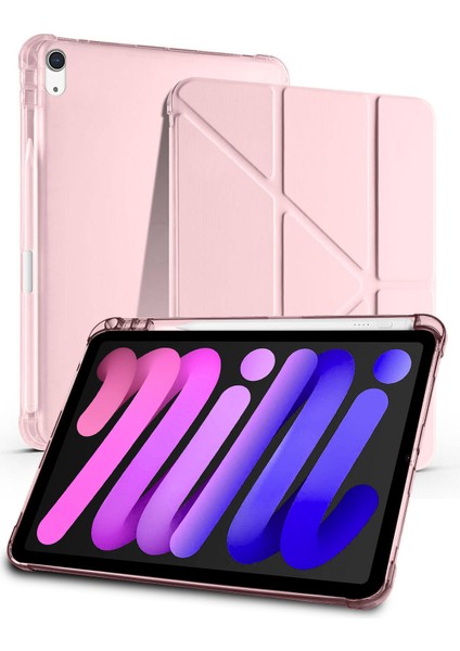 Apple iPad Mini 7 / iPad Mini 6 Uyumlu Pu Deri Uyku Modlu Kalem Bölmeli Arkası Yumuşak Silikon Kılıf