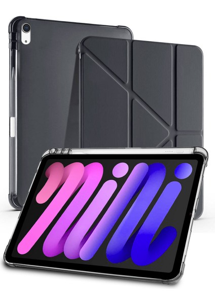 Apple iPad Mini 7 / iPad Mini 6 Uyumlu Pu Deri Uyku Modlu Kalem Bölmeli Arkası Yumuşak Silikon Kılıf