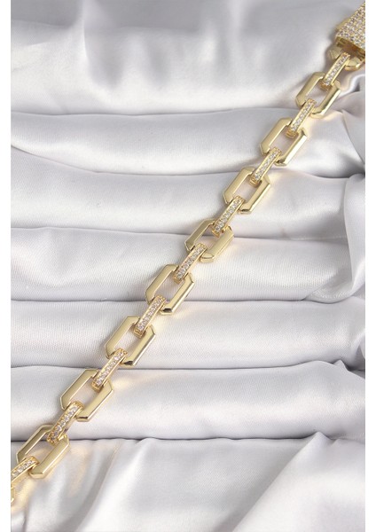 Pirinç Gold Renk Zirkon Taş Detaylı Kare Zincir Model Xuping Vıp Exculusive Seri Kadın Bileklik fiyatları