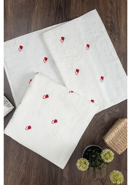 2'li Kalp Nakışlı Bambu Banyo Havlu Seti - Yumuşak & Şık - 2'li Çeyizlik Havlu Takımı - Tivoli fiyatları