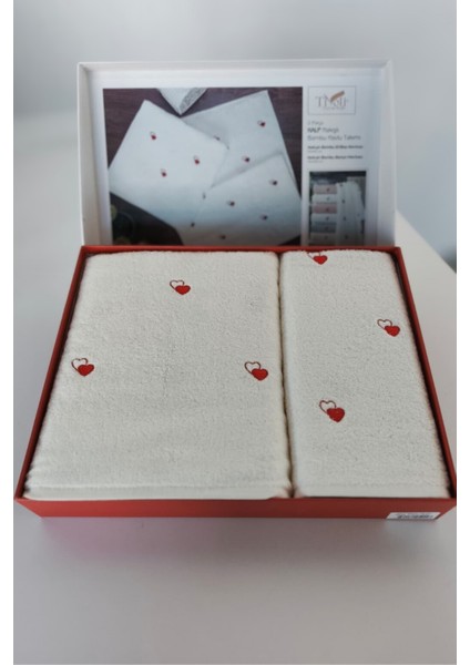 2'li Kalp Nakışlı Bambu Banyo Havlu Seti - Yumuşak & Şık - 2'li Çeyizlik Havlu Takımı - Tivoli modelleri