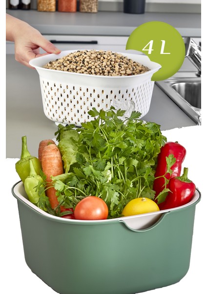 2 Parça Mutfak Hazırlık Badya Süzgeç Seti - Çok Amaçlı Karıştırma Kabı Kasesi Makarna Sebze Süzgeci fiyatları