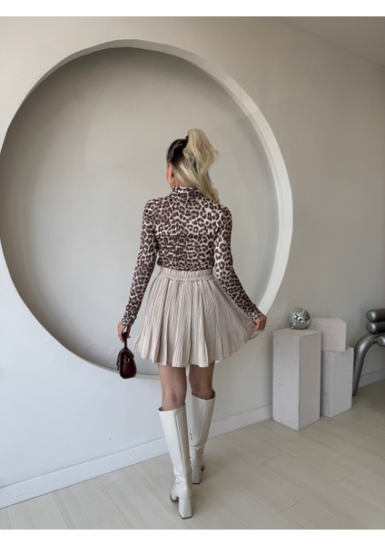 Taş Rengi Şortlu Piliseli Etek modelleri