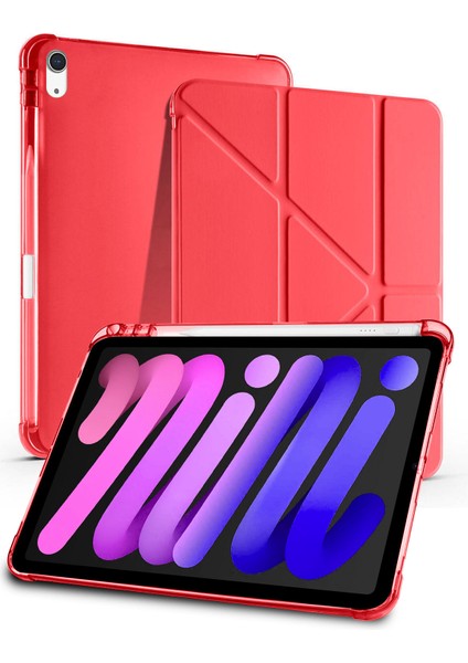 Apple iPad Mini 7 / iPad Mini 6 Uyumlu Pu Deri Uyku Modlu Kalem Bölmeli Arkası Yumuşak Silikon Kılıf