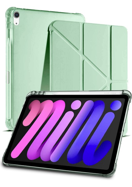 Apple iPad Mini 7 / iPad Mini 6 Uyumlu Pu Deri Uyku Modlu Kalem Bölmeli Arkası Yumuşak Silikon Kılıf