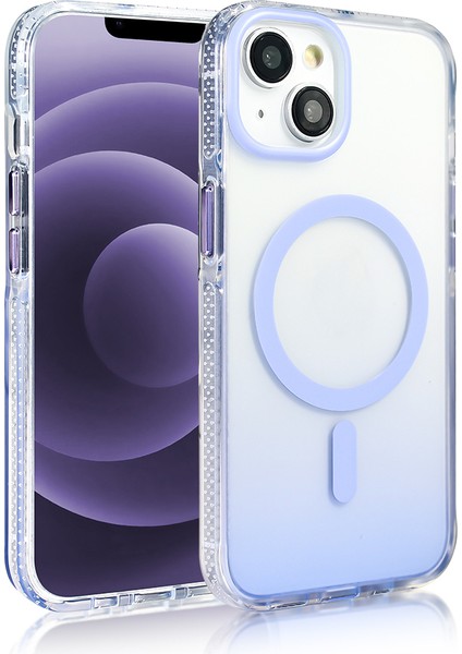 Apple iPhone 14 Kılıf M-Safe Şarj Özellikli Transparan Renk Geçişli Zore Toros Kapak Lila