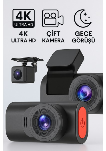 4K Wifi Özellikli Araç Kamerası 170 Derece Geniş Açı Gece Görüşlü Çift Kamera Seti modelleri