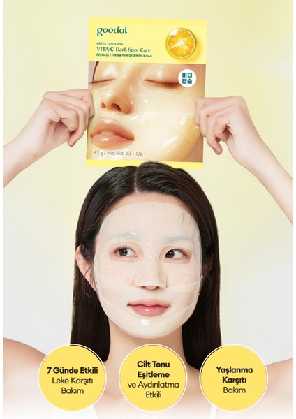 Yeşil Mandalina Özlü Leke Karşıtı Jel Maske Goodal Green Tangerine Vita C Dark Spot Care Gel Mask indirimleri