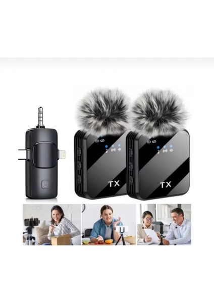 iPhone 16 Pro Uyumlu Ikili Kablosuz Yaka Mikrofonu