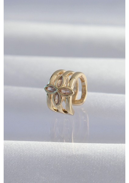 Pirinç Gold Renk Yonca Earcuff Küpe
