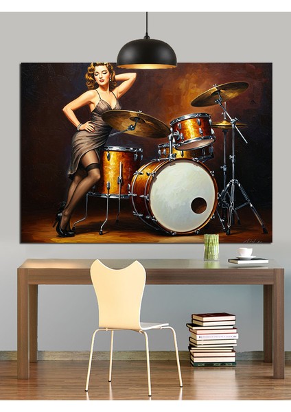 Baterist Davul Çalan Müzisyen Dekoratif Kanvas - Mdf Ahşap Tablo fiyatları