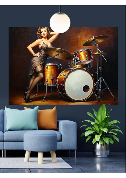 Baterist Davul Çalan Müzisyen Dekoratif Kanvas - Mdf Ahşap Tablo modelleri