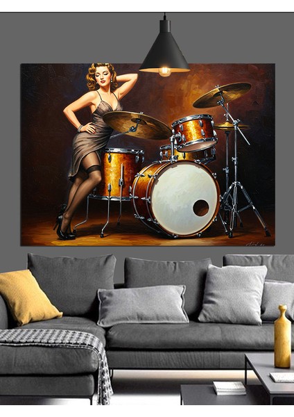 Baterist Davul Çalan Müzisyen Dekoratif Kanvas - Mdf Ahşap Tablo indirimleri