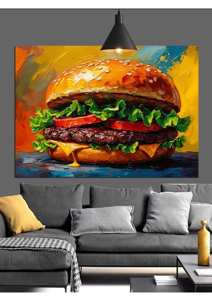 Hamburger Peynir Domates Dekoratif Kanvas - Mdf Ahşap Tablo modelleri
