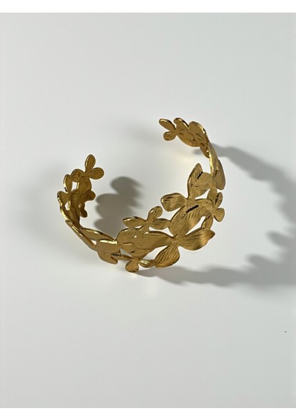 Çiçek Form Kelepçe Manşet Gold Renk Paslanmaz