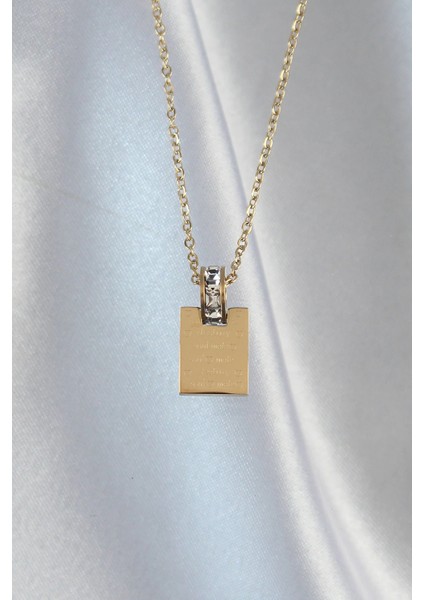 316L Çelik Zincir Gold Renk Zirkon Taşlı Aşk Mektubu Kolye