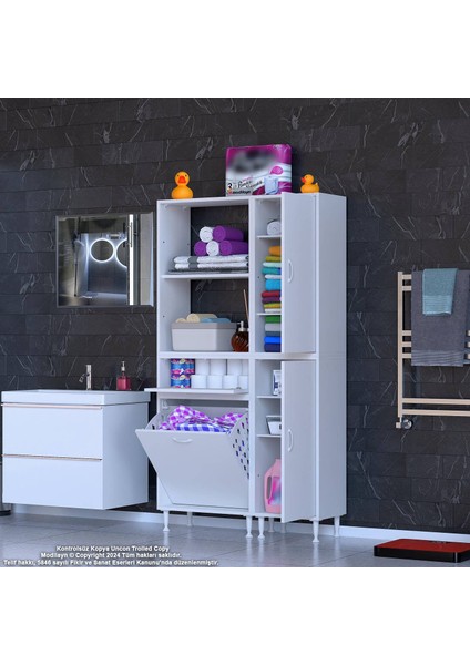 MİS URLA YENİCE 90 x 183 x 32,5 cm Kirli Çamaşır Hazneli Çok Amaçlı Banyo Dolabı