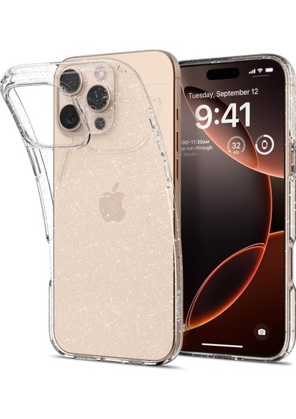 iPhone 16 Pro Max Ince Kılıf Liquid Crystal Glitter Sararma Karşıtı Duraclear™ Hava Kanalı Teknolojisi™ Askeri Sınıf Koruma Crystal Quartz Şeffaf Simli Kapak - ACS07985