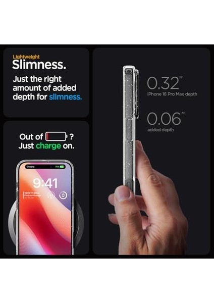 iPhone 16 Pro Max Ince Kılıf Liquid Crystal Glitter Sararma Karşıtı Duraclear™ Hava Kanalı Teknolojisi™ Askeri Sınıf Koruma Crystal Quartz Şeffaf Simli Kapak - ACS07985 modelleri