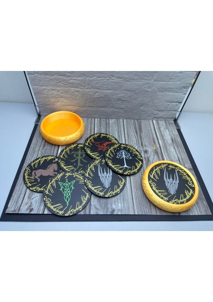 Yüzüklerin Efendisi (Lord Of The Rings) Bardak Altlığı Seti ve Tek Yüzük Standı