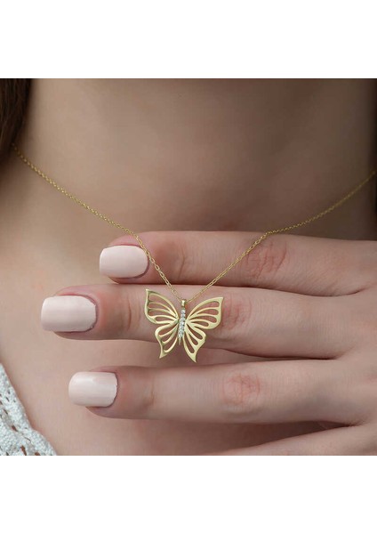 ​925 Ayar Gümüş Gold Bahar Kelebeği Kadın Gümüş Kolye modelleri