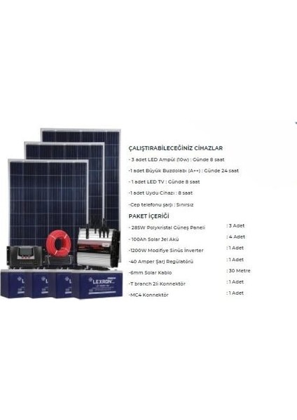 Güneş Enerjisi Bağ Evi Solar Paketi 1200W Inverter 280W Güneş Paneli Paket 3 fiyatları