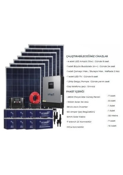 Güneş Enerjisi Bağ Evi Solar Paketi 7 fiyatları
