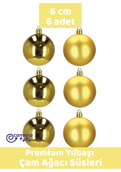 6 Adet 6 cm Premium Yılbaşı Çam Ağacı Süsleri Yılbaşı Topları 3 Mat 3 Parlak