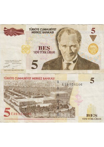 8. Emisyon 5 Ytl E39 Yeni Türk Lirası. Çok Temiz+