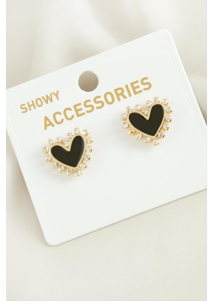 Wizard Kalp Sedef Taşlı Metal Küpe-Krem