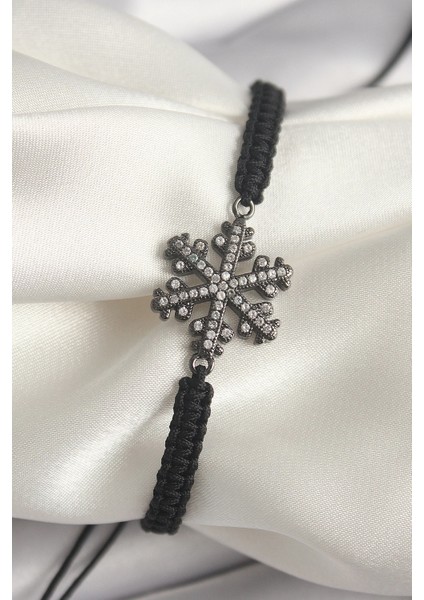 Pirinç Füme Renk Zirkon Taşlı Kar Tanesi Figür Makrome Asansörlü Model Kadın Bileklik